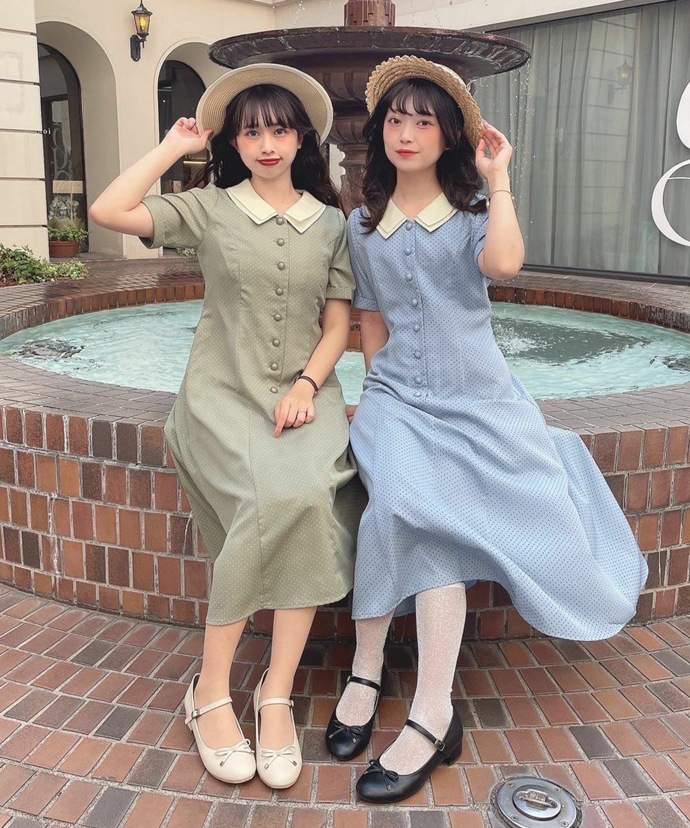 【AUBREY】バッグレースアップドットワンピース バックレースアップクレリックドットワンピース/F i.n.t [49AE02h011