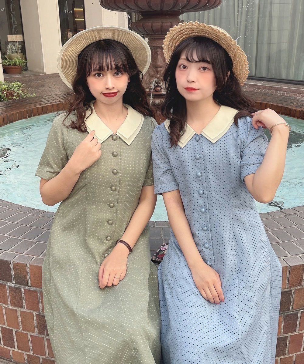 バックレースアップクレリックドットワンピース/F i.n.t [49AE02h011