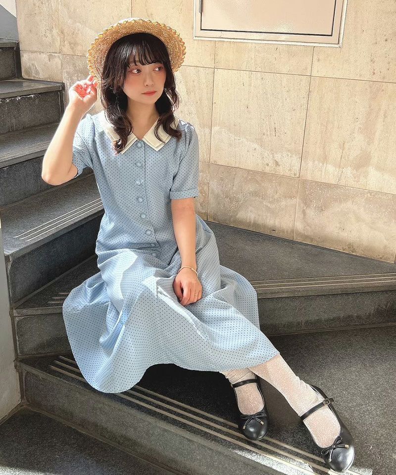 バックレースアップクレリックドットワンピース/F i.n.t [49AE02h011