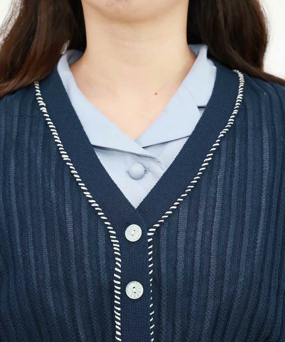 希少！アンデザイン3way変形ストライプ柄カーデ黒&ベージュ、ユニセックス □配色ステッチ透かし編みニットカーディガン/an another angelus