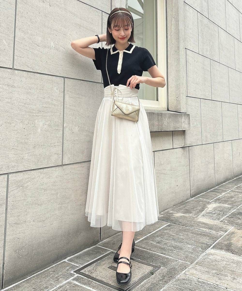 【美品・定価2.9万】ESTNATION ニットポロ L オフホワイト □配色ライン衿ニットポロ/an another angelus [50BJ03g009] | F i.n.t