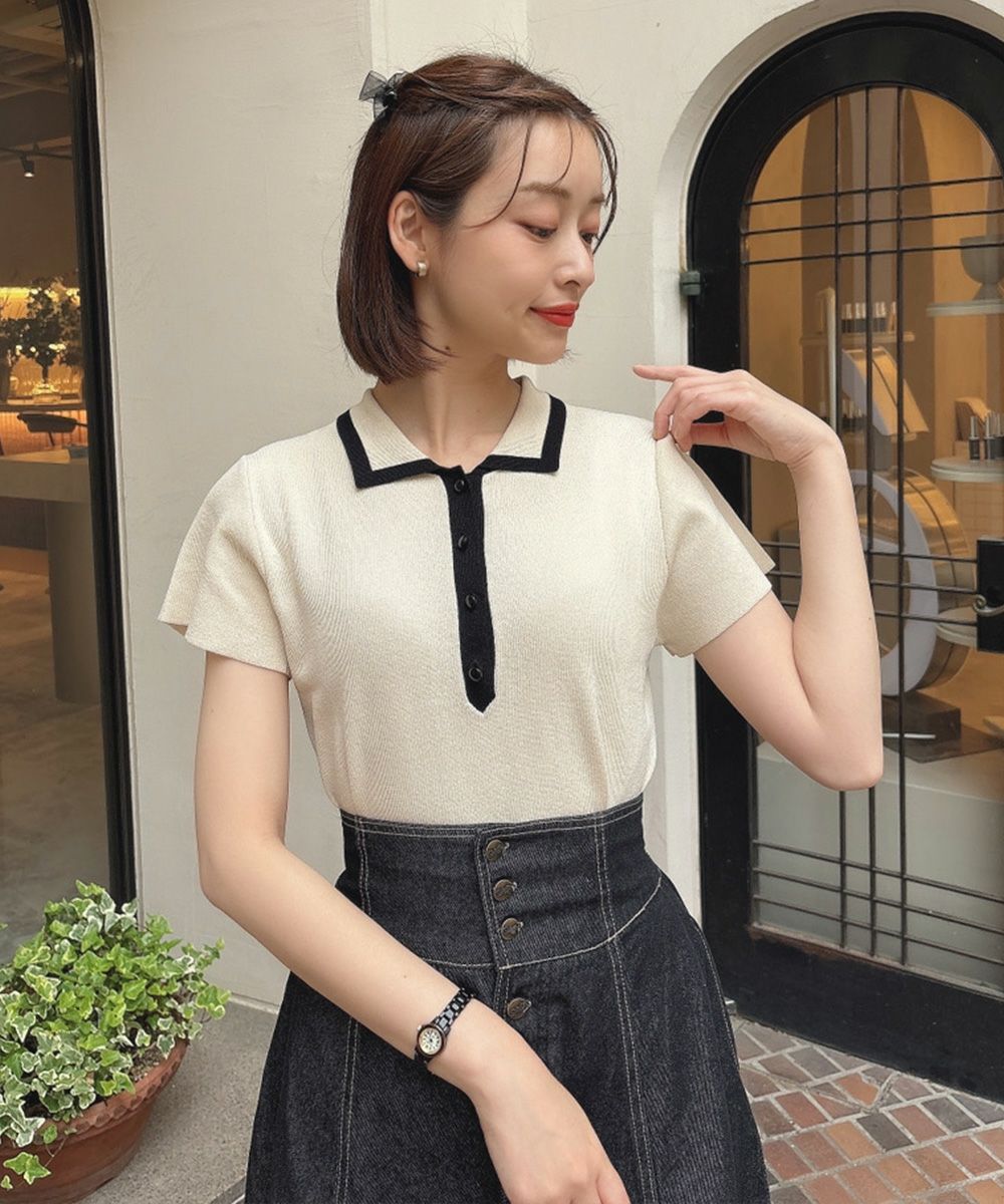 【美品・定価2.9万】ESTNATION ニットポロ L オフホワイト オフィシャルサイト限定】ゴールドボタンニットポロ