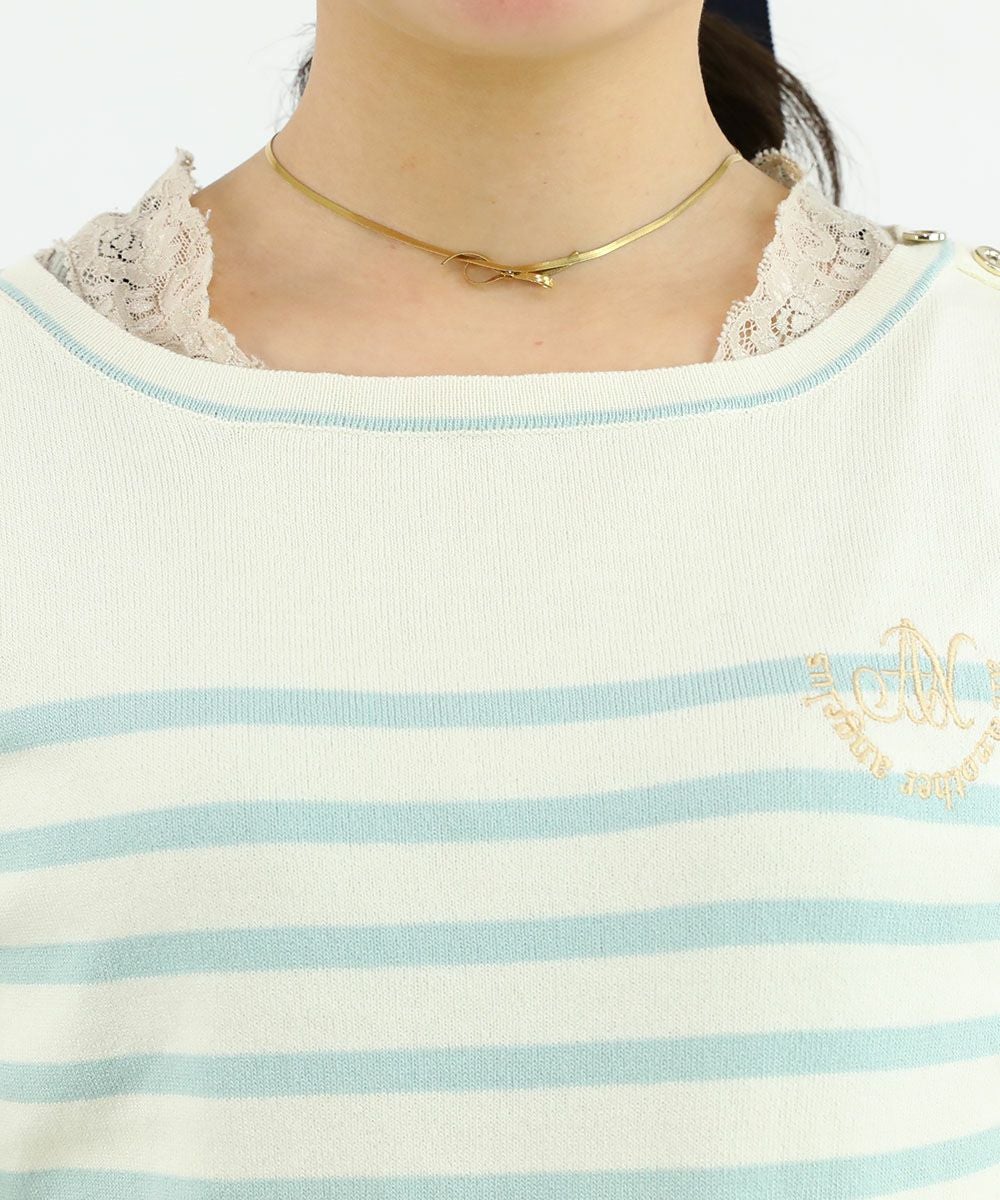 □ロゴ刺繍ボーダーニットプルオーバー/an another angelus