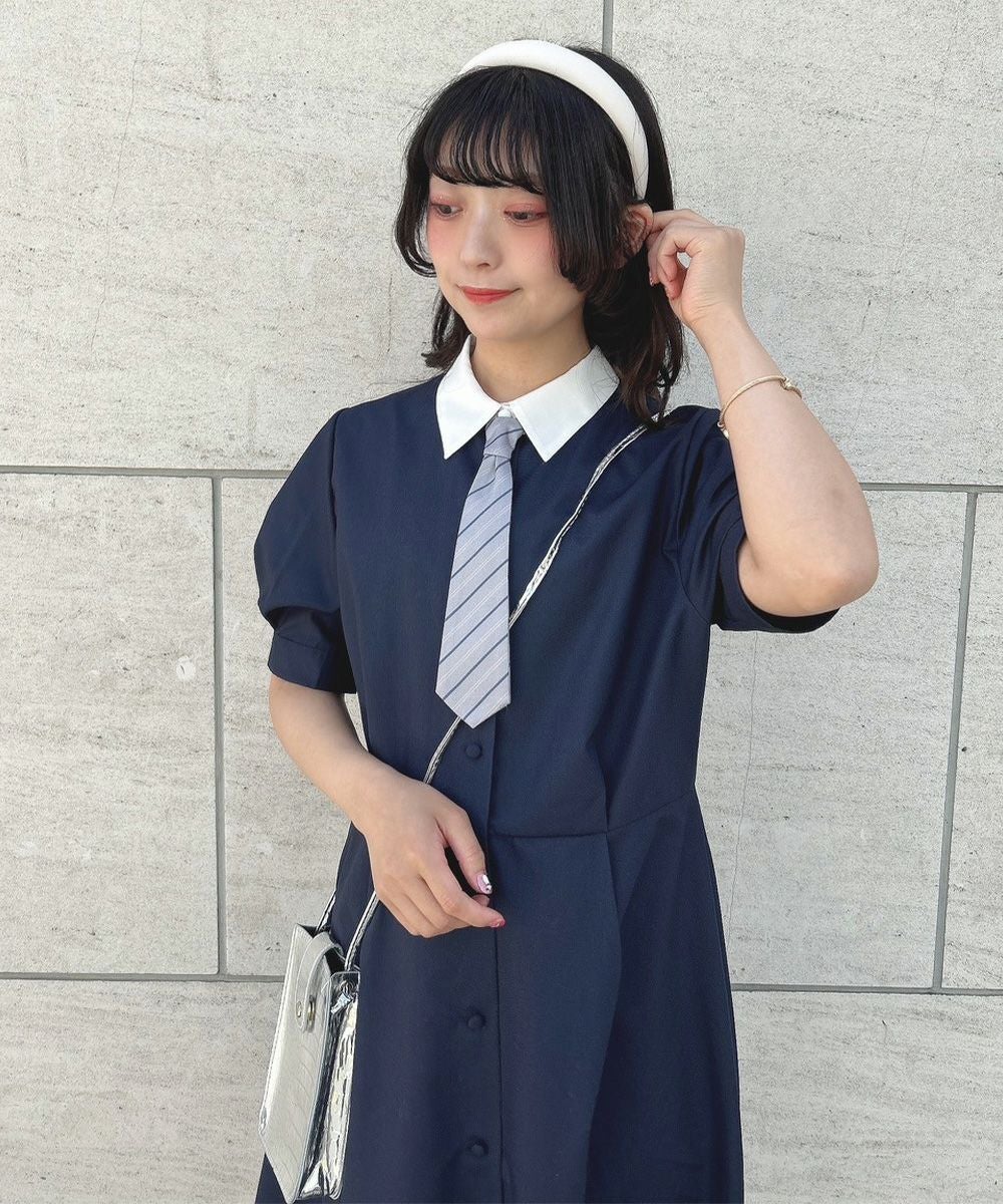 □マルチストライプネクタイ付きシャツワンピース/F i.n.t [50AE02h017