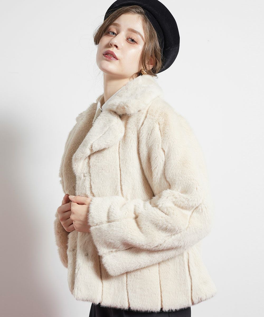 □イニシャル釦ストライプエコファーコート/an another angelus