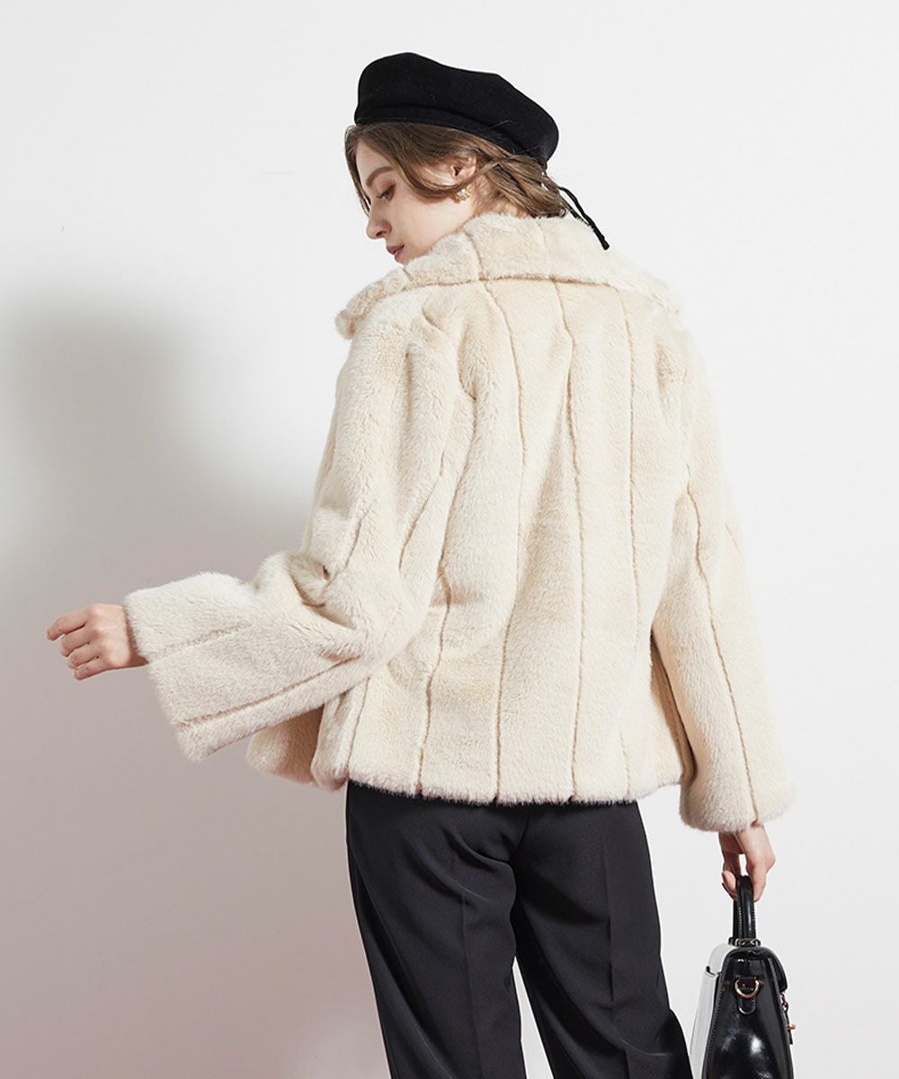 □イニシャル釦ストライプエコファーコート/an another angelus