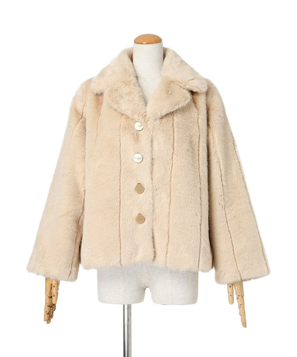 □イニシャル釦ストライプエコファーコート/an another angelus