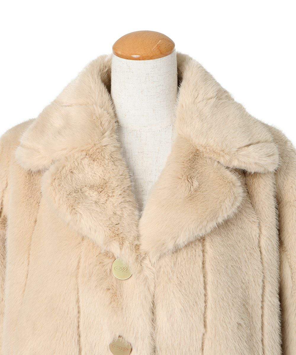 □イニシャル釦ストライプエコファーコート/an another angelus