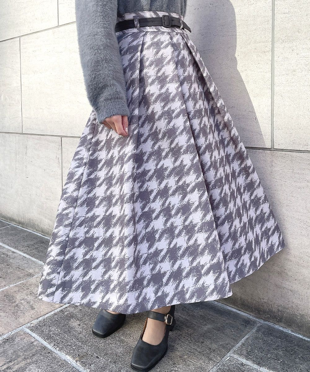 □ハンドペイント千鳥柄タックスカート/an another angelus