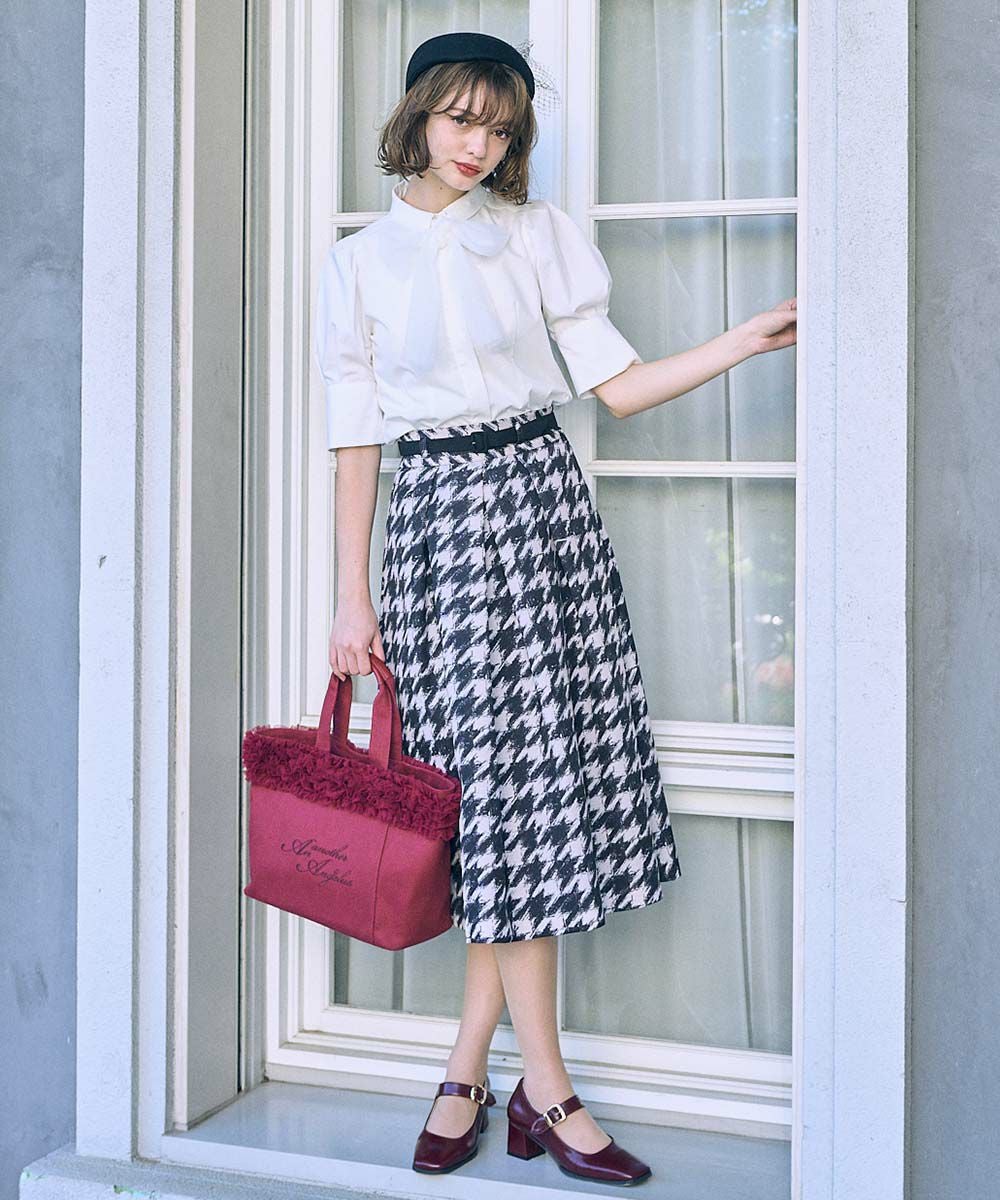 □ハンドペイント千鳥柄タックスカート/an another angelus