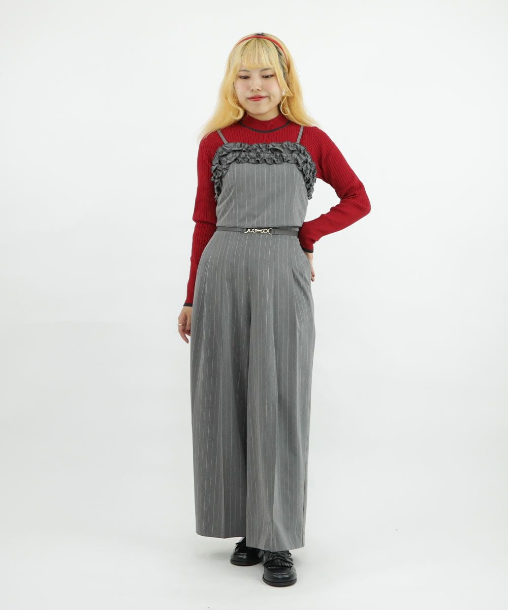 □【サイズ展開】ビットベルト付きレジメストライプパンツ/F&A