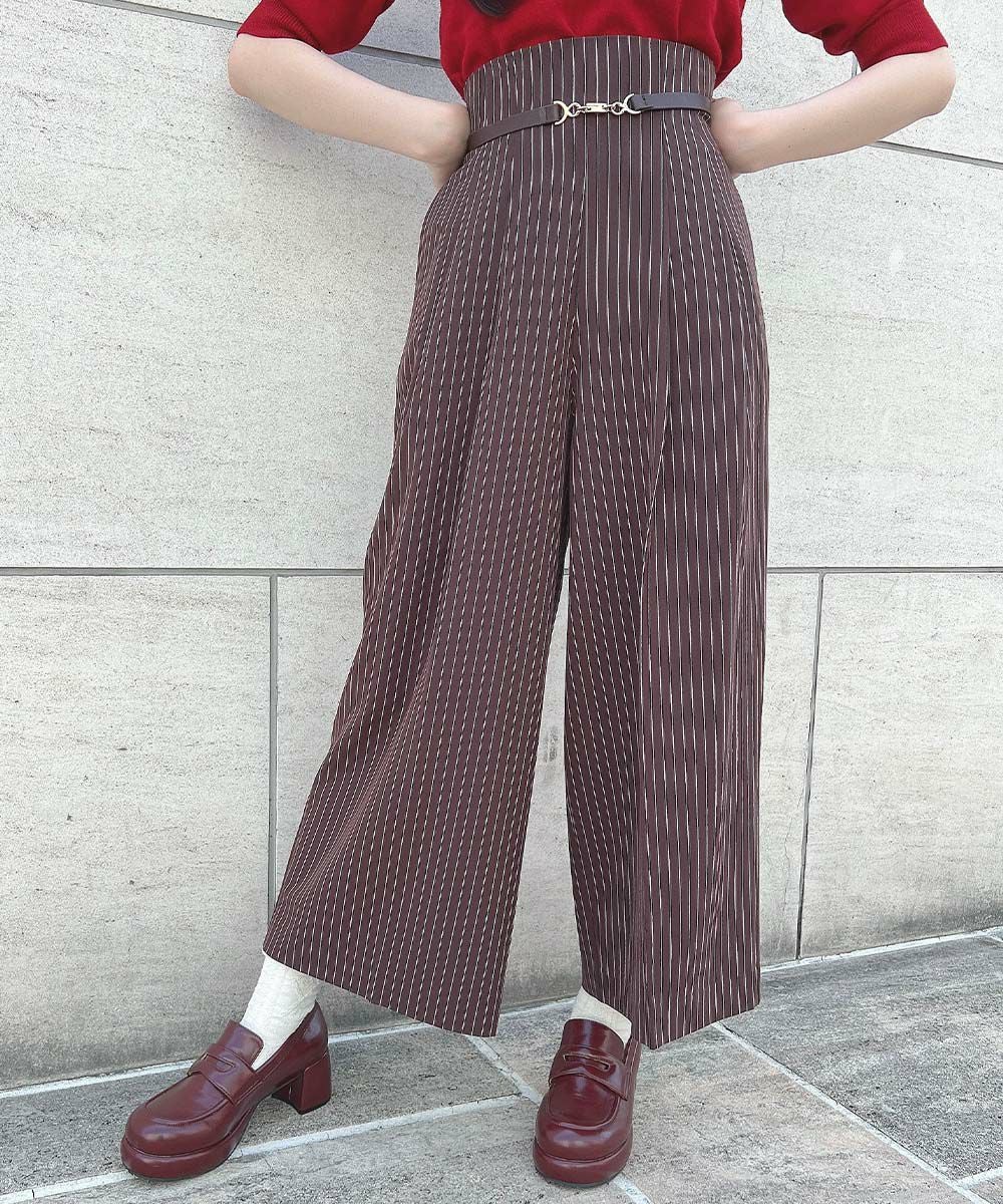 □【サイズ展開】ビットベルト付きレジメストライプパンツ/F&A