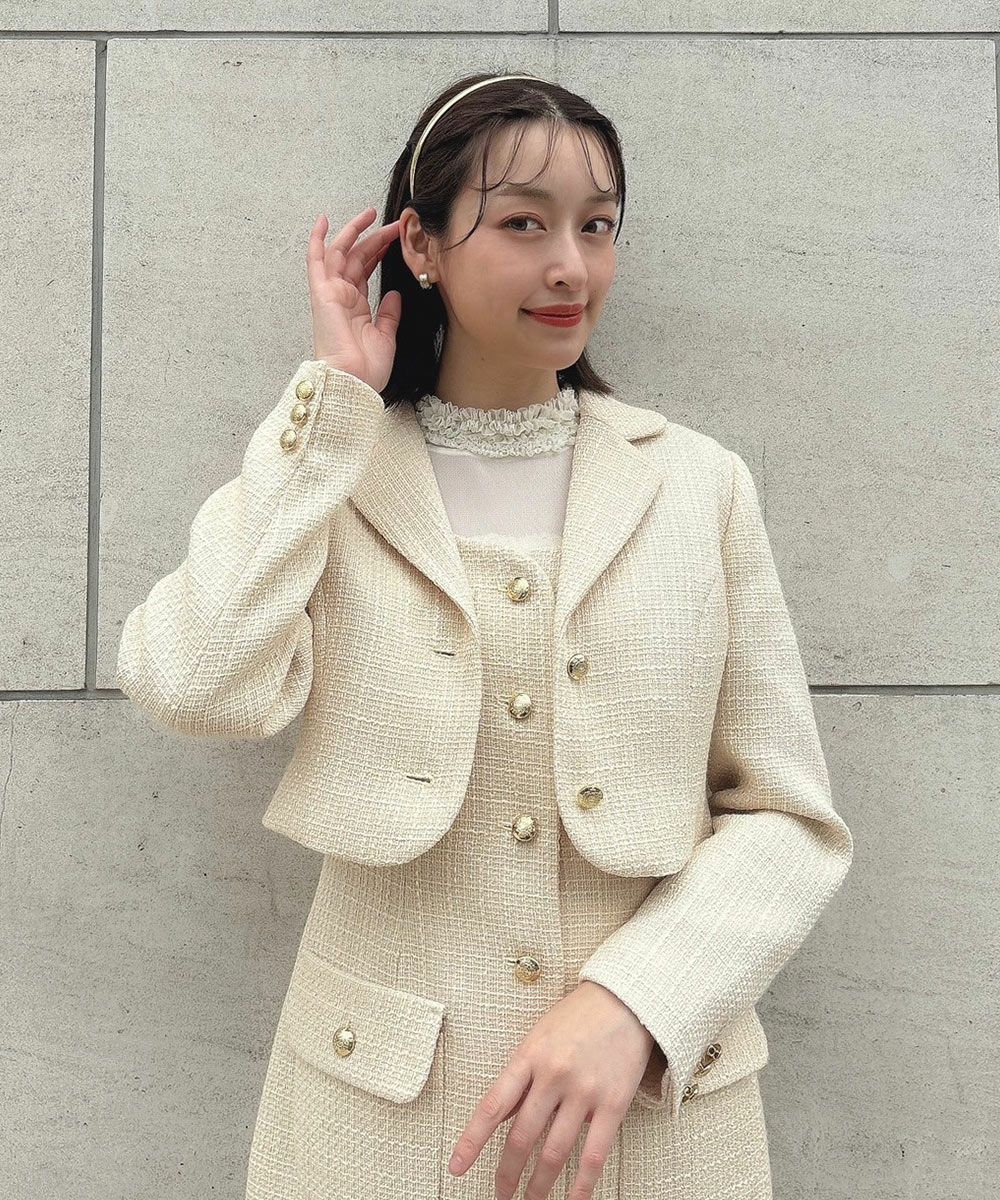 □ゴールド釦ツイードショートジャケット/an3 Limited [51DD01j001