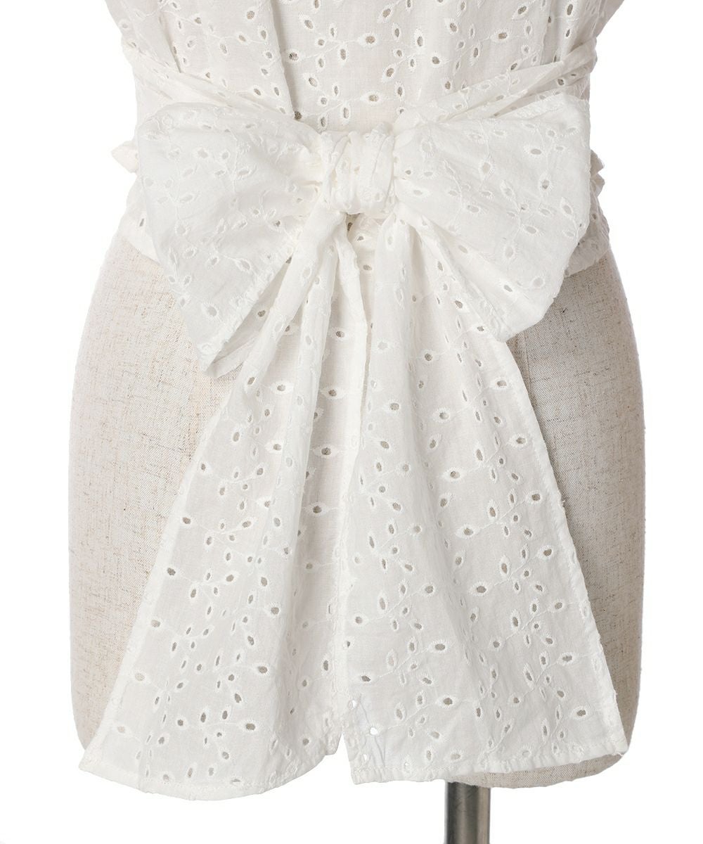 バックリボンコットンエンブブラウス □バックリボンコットンレースブラウス/an another angelus