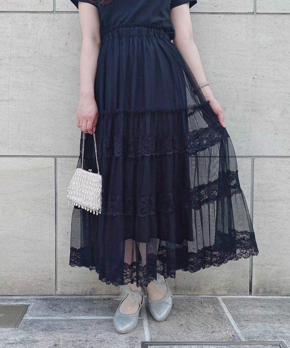 □レース切替チュールティアードスカート/an another angelus