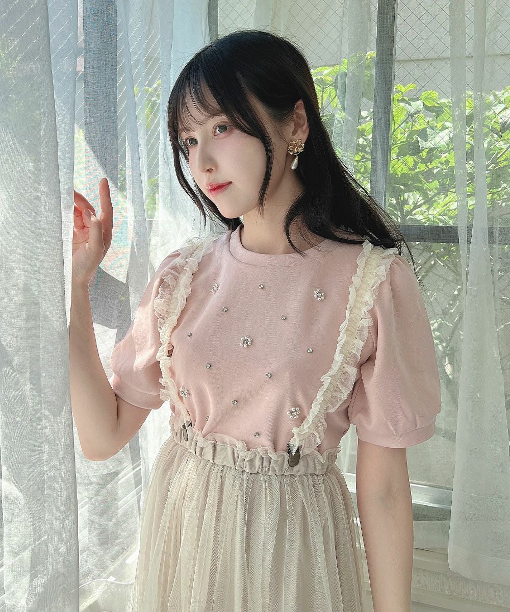 □パール&ビジューフラワーカットトップス/F i.n.t [50AI02g013] | F