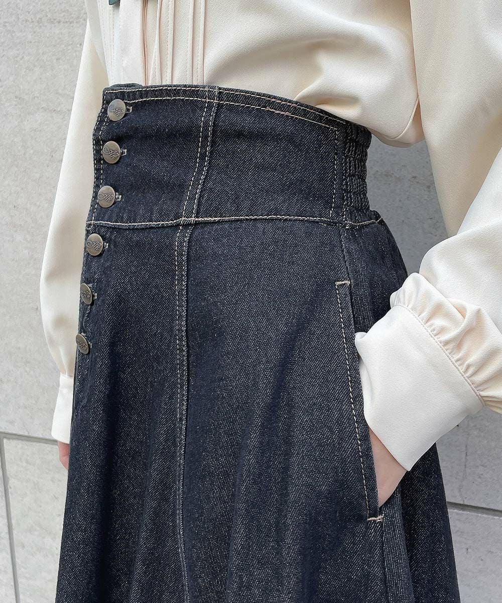 サイズ展開】フロント釦デニムフレアースカート/an another angelus