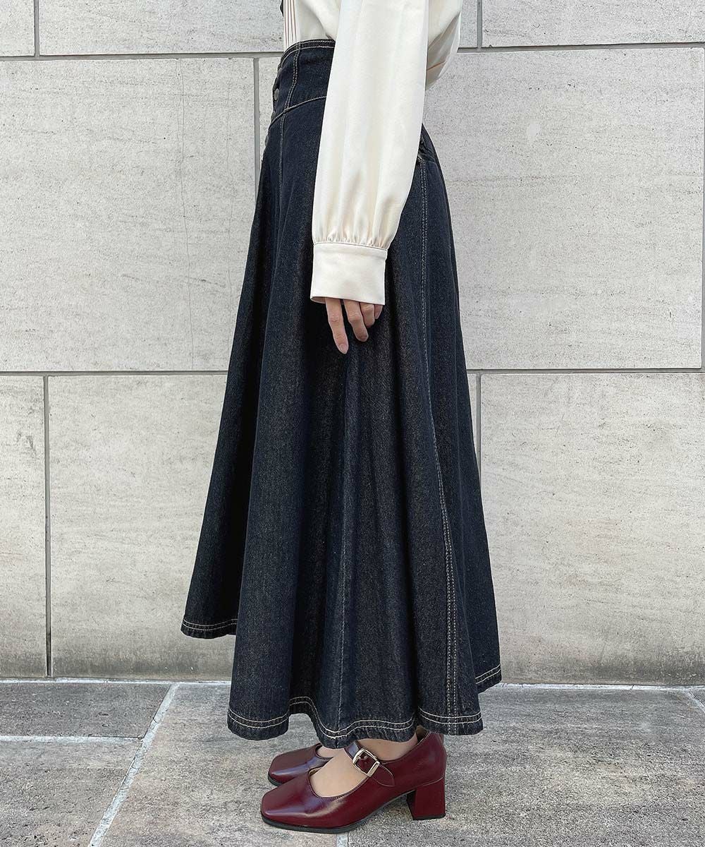 サイズ展開】フロント釦デニムフレアースカート/an another angelus