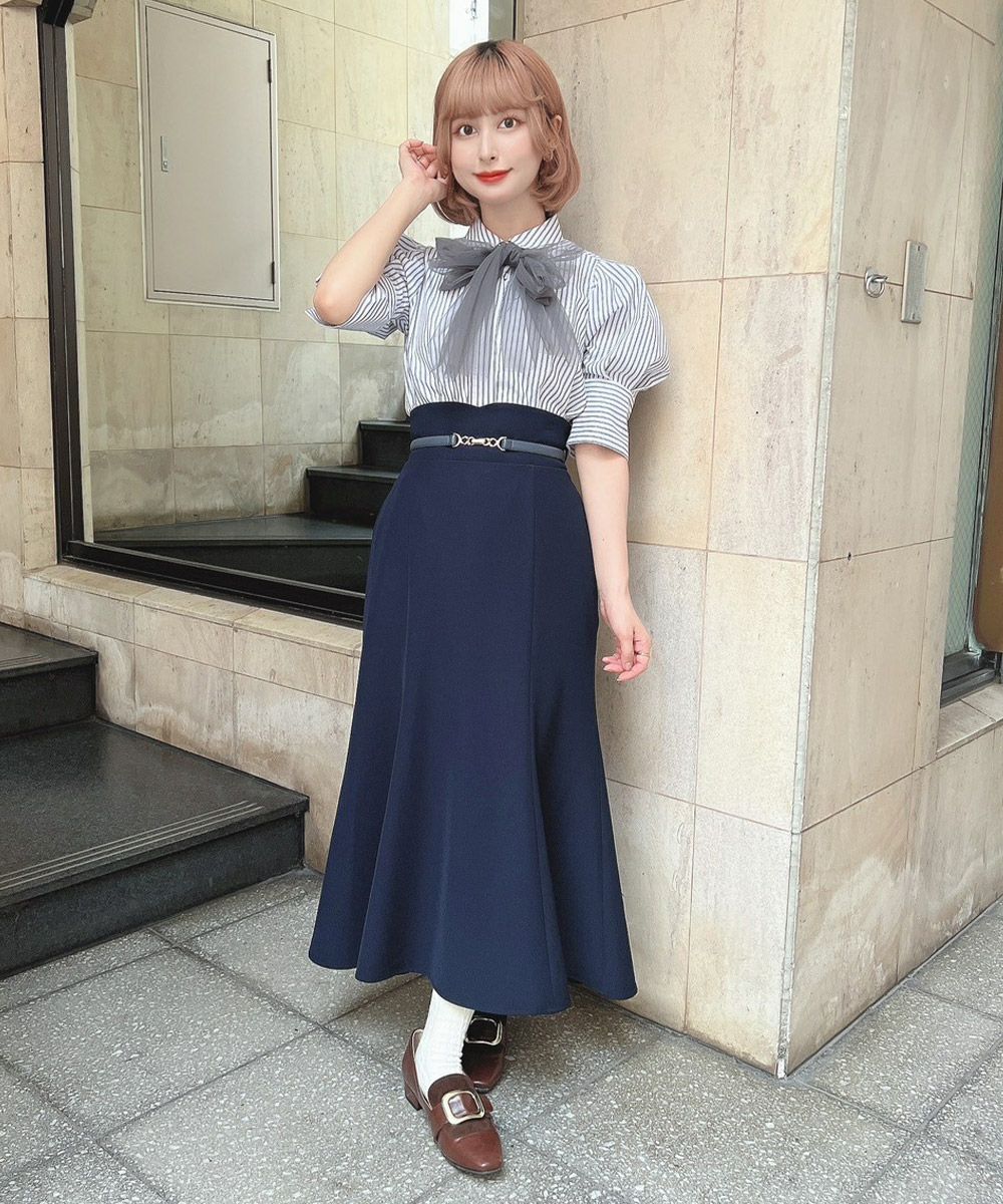□【サイズ展開】ベルト付きハイウエストナローフレアースカート/an