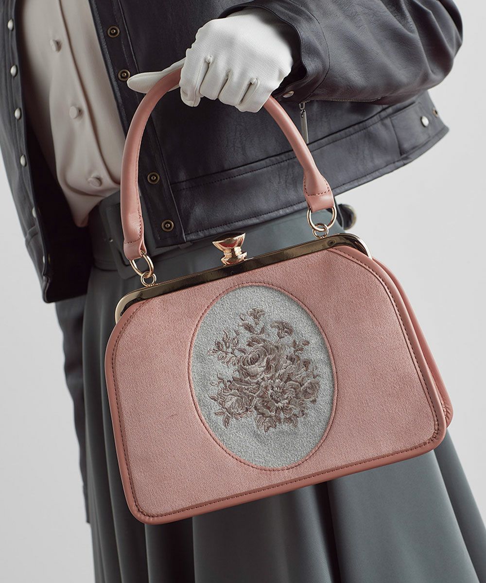 WEB限定】フレームローズ刺繍別珍がま口バッグ/an another angelus