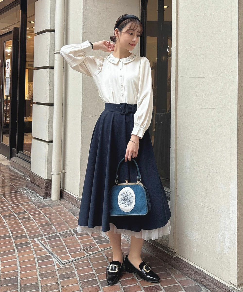 WEB限定】フレームローズ刺繍別珍がま口バッグ/an another angelus