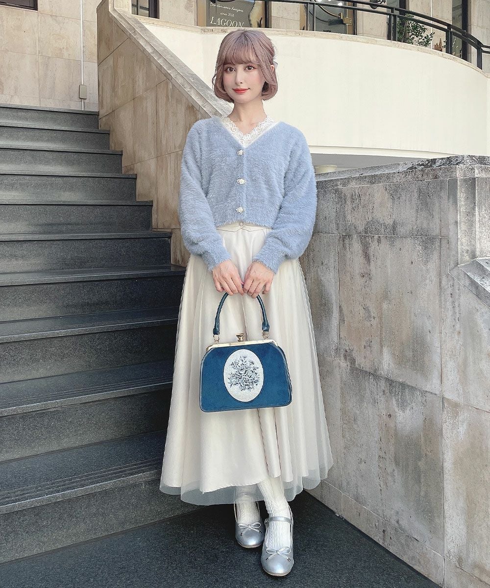 WEB限定】フレームローズ刺繍別珍がま口バッグ/an another angelus