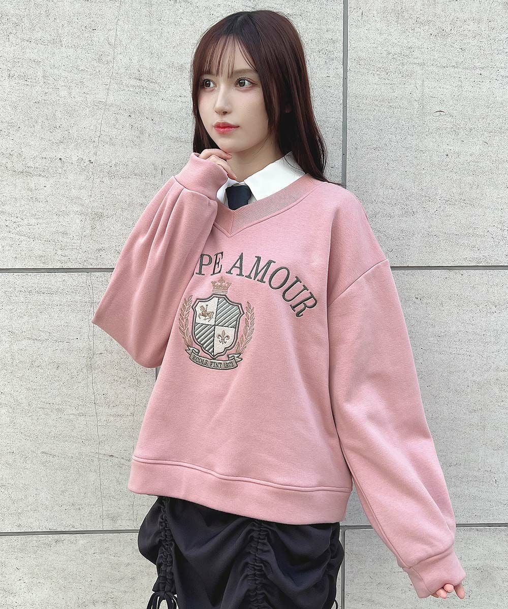 courrèges ロゴ刺繍 ジップジャケット S ピンク スウェット素材 □カレッジロゴ刺繍スウェット/F i.n.t [52AI03j009] | F i.n.t公式