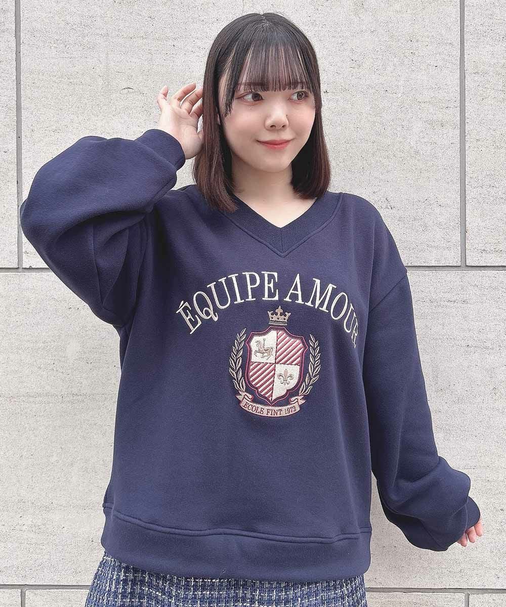 【希少・鶏タグ】45rpm studio カレッジロゴ スウェット 長リブ 紺 □カレッジロゴ刺繍スウェット/F i.n.t [52AI03j009] | F i.n.t公式