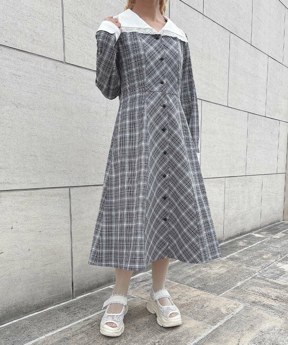 □ビッグカラーオンブレチェックワンピース/F i.n.t [53AE02j001] | F