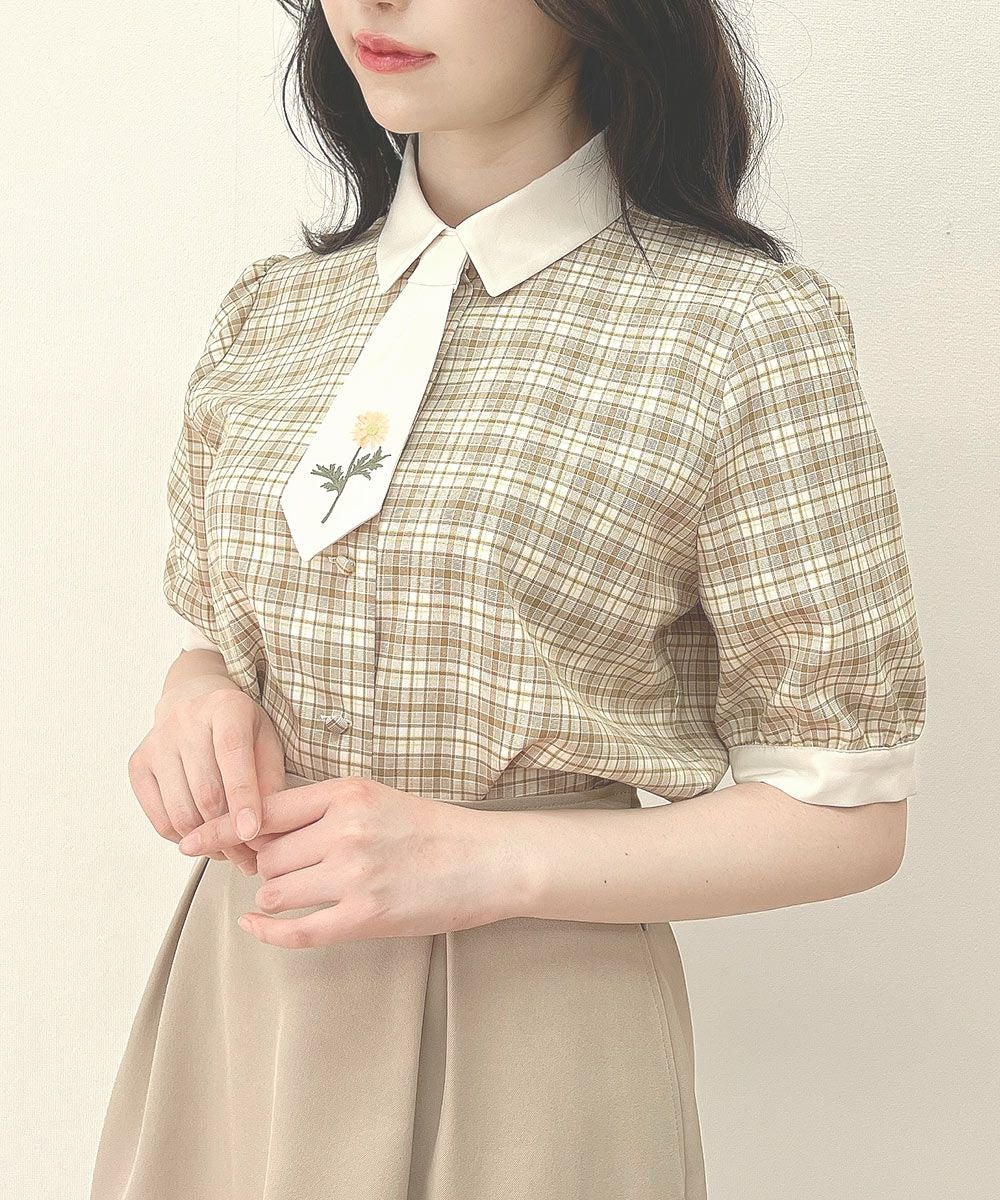 □マーガレット刺繍タイ付きチェックシャツ/F i.n.t [53AF01h004] | F