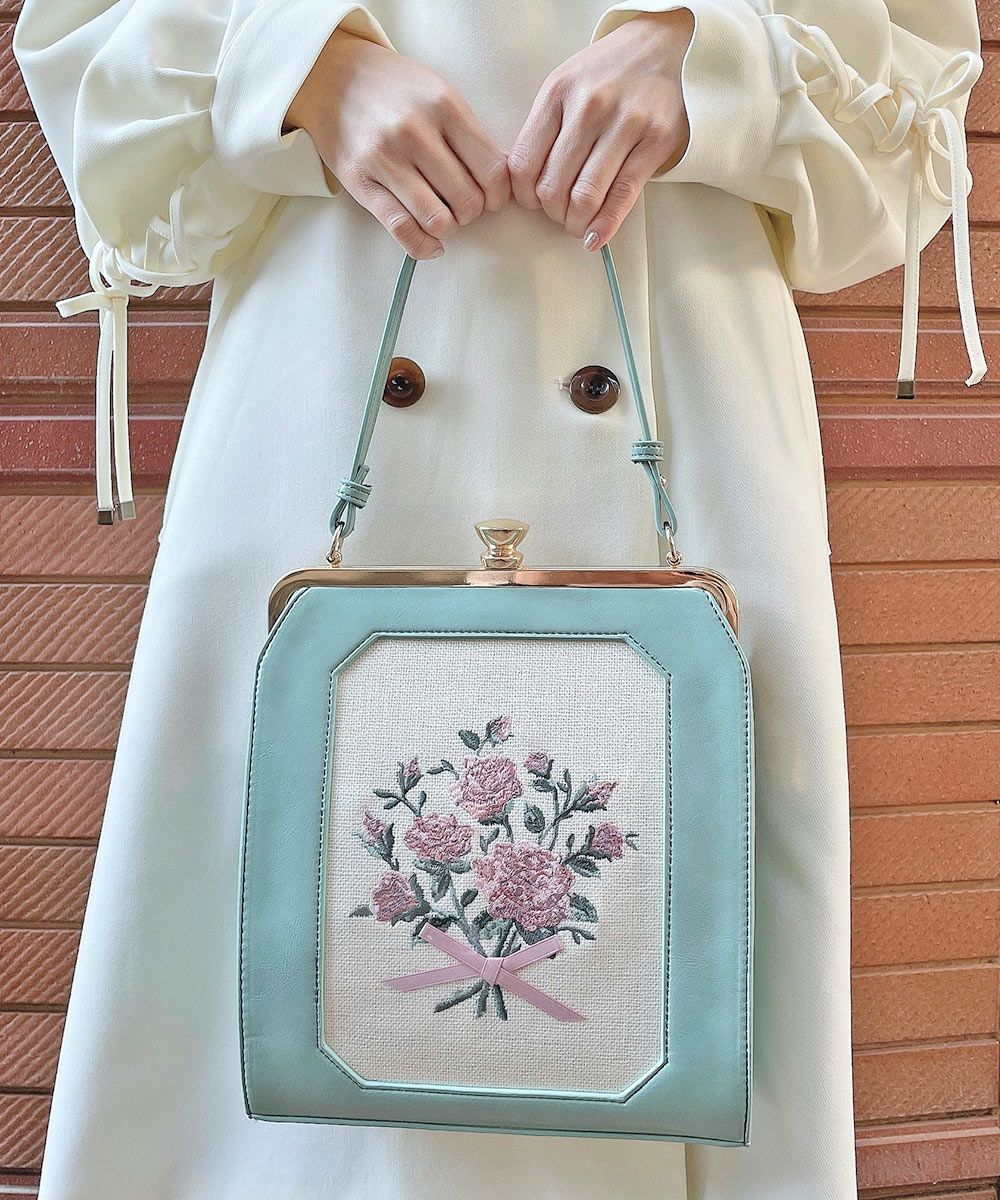 □ブーケ刺繍スクエアがま口バッグ/an another angelus [53BC05a003