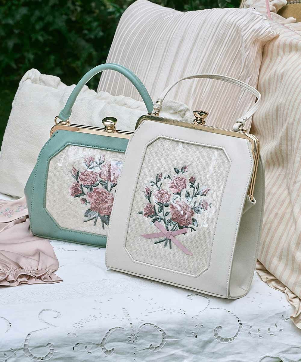 □ブーケ刺繍スクエアがま口バッグ/an another angelus [53BC05a003