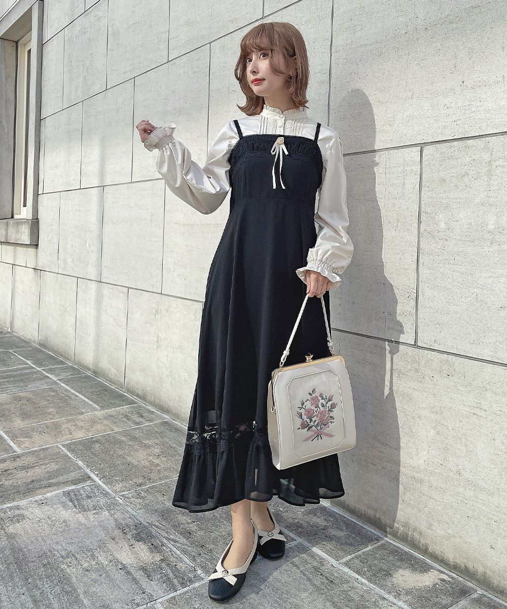 □ブーケ刺繍スクエアがま口バッグ/an another angelus [53BC05a003