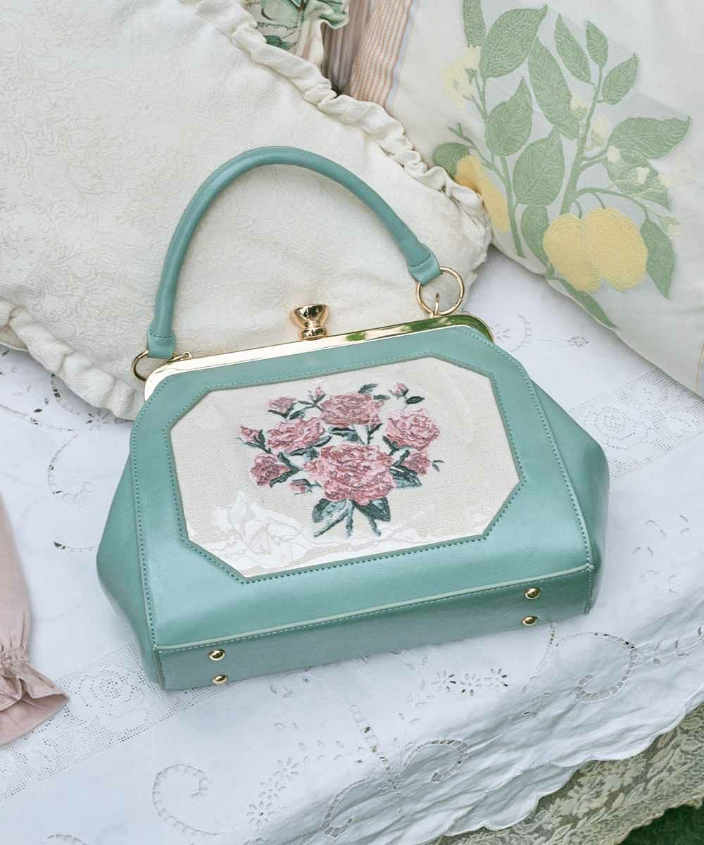 □ブーケ刺繍ワイドがま口バッグ/an another angelus [53BC05a004