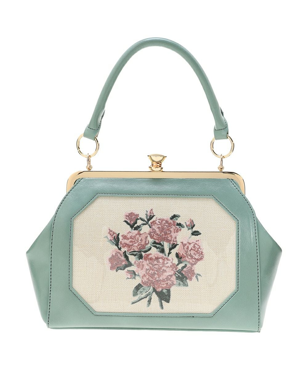ブーケ刺繍ワイドがま口バッグ アンアナザーアンジェラス フィント □ブーケ刺繍ワイドがま口バッグ/an another angelus [53BC05a004] | F