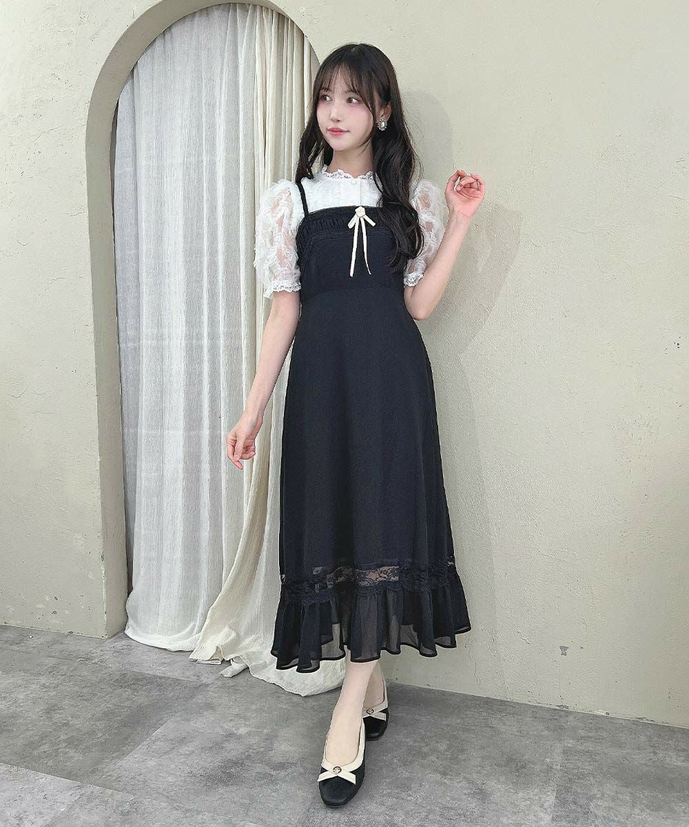 ローズブローチ付ネグリジェ風ワンピース　ブラウスセット　アンアナザーアンジェラス □ローズブローチ付きネグリジェ風ワンピース/an another angelus