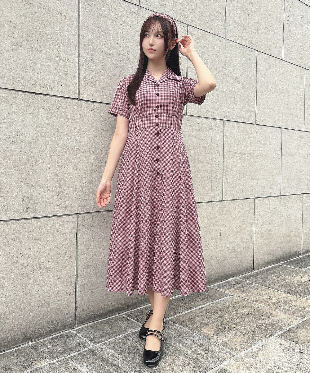 □レトロギンガム開衿ワンピース/an another angelus [53BE03h004] | F