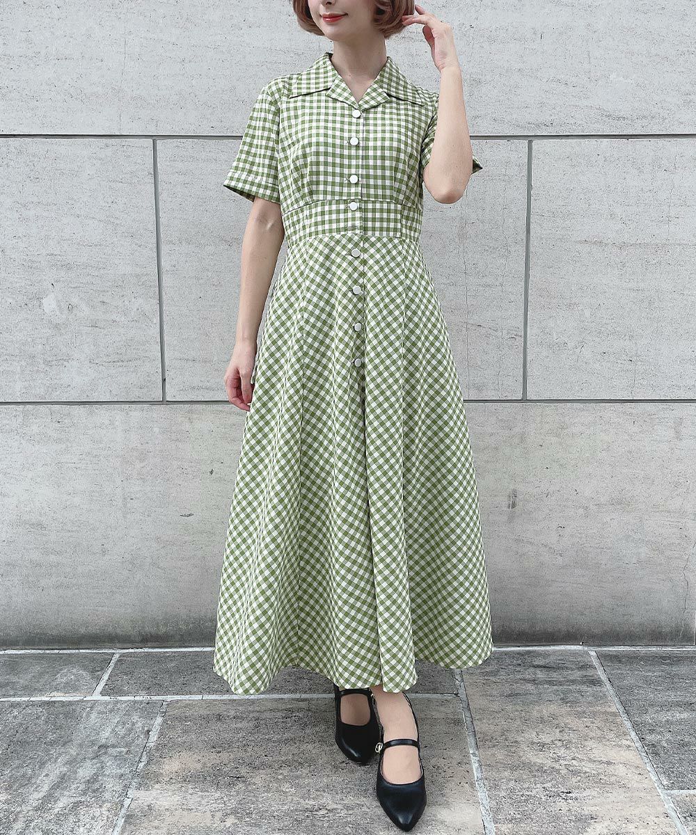 □レトロギンガム開衿ワンピース/an another angelus [53BE03h004] | F