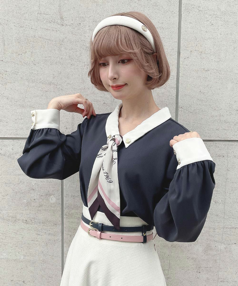 ロゴラインスカーフ付きシャツ/an another angelus ロゴラインスカーフ付き5分袖シャツ 夏服（シャツ/ブラウス）｜an