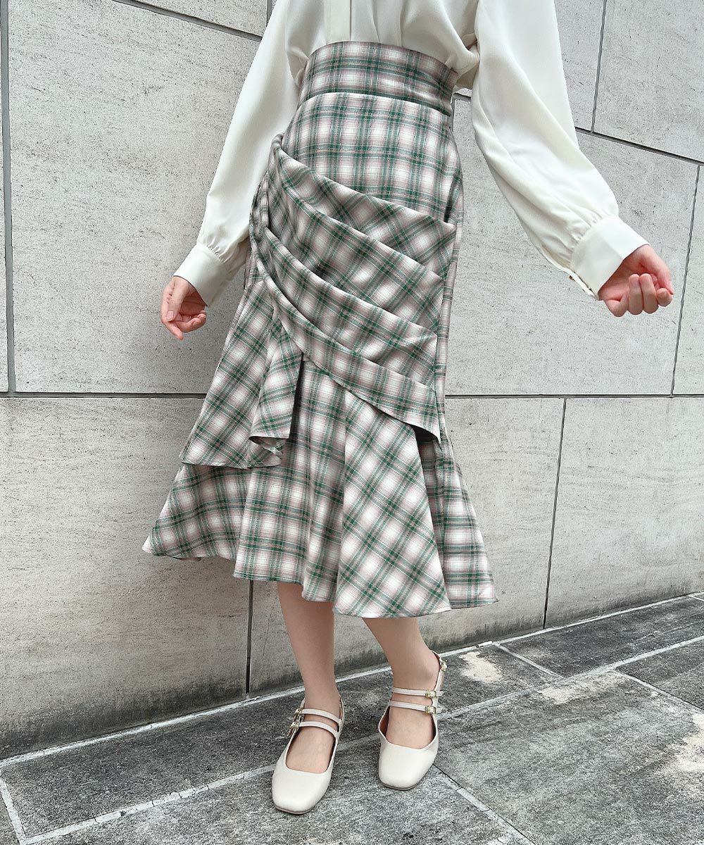 □チェックドレープラッフルスカート/an another angelus [53BG02n003