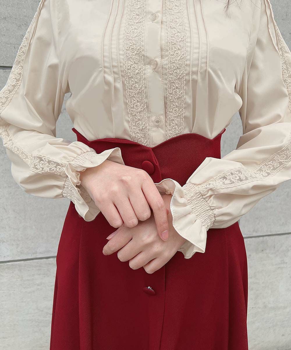 fig London ピンタックレースブラウス fig London ピンタックレースブラウス □レースピンタック使いブラウス