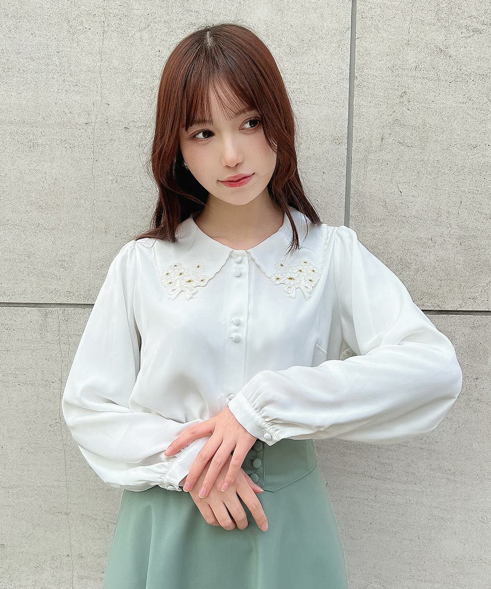 □ミニブーケ刺繍カットワーク衿ブラウス/F i.n.t [53AF02j009] | F