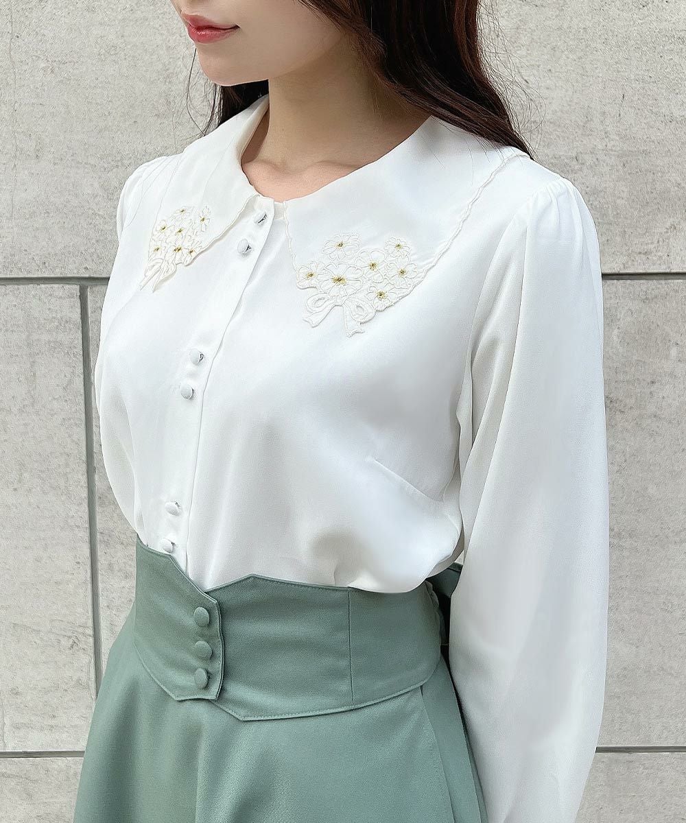 □ミニブーケ刺繍カットワーク衿ブラウス/F i.n.t [53AF02j009] | F