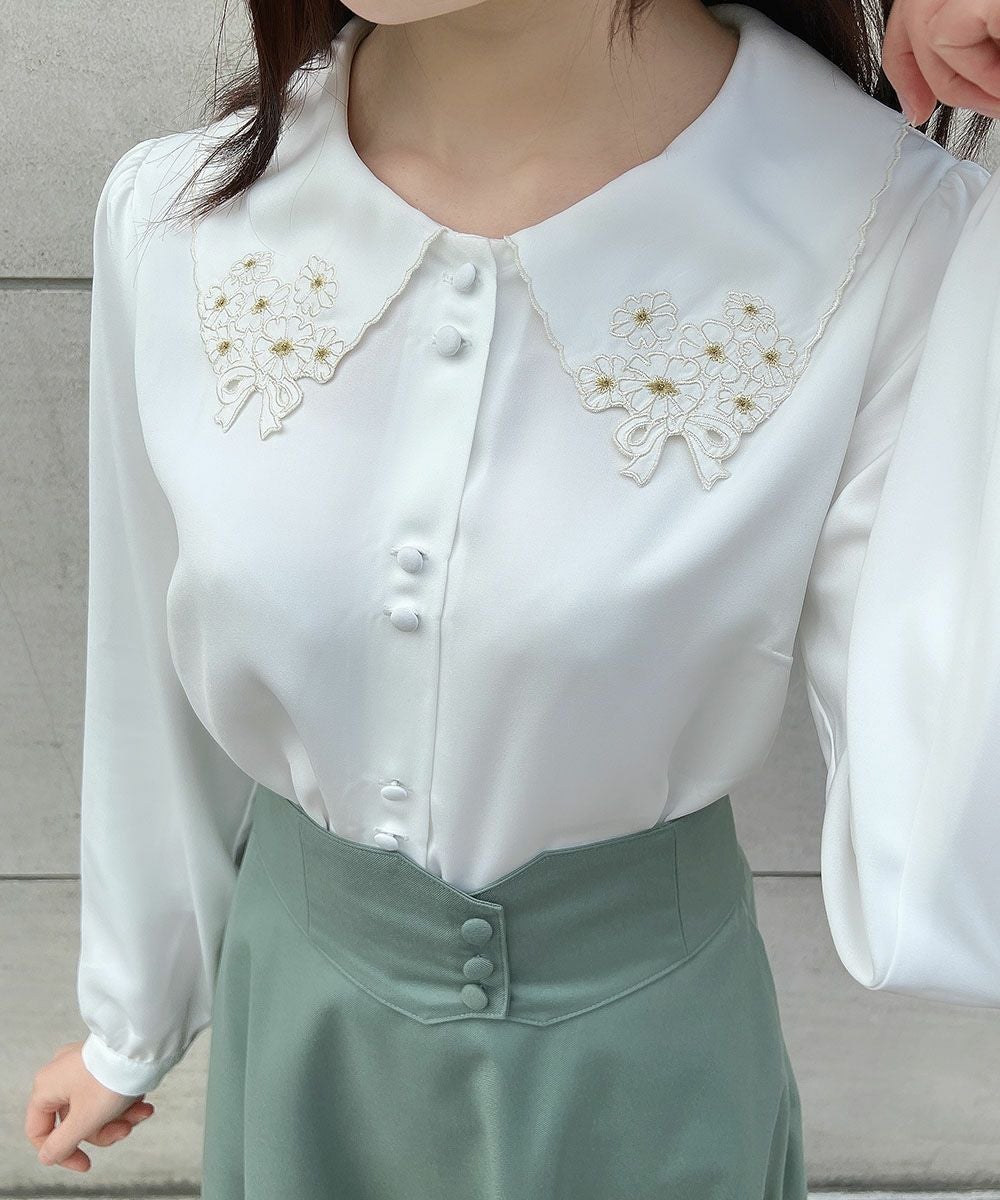 □ミニブーケ刺繍カットワーク衿ブラウス/F i.n.t [53AF02j009] | F