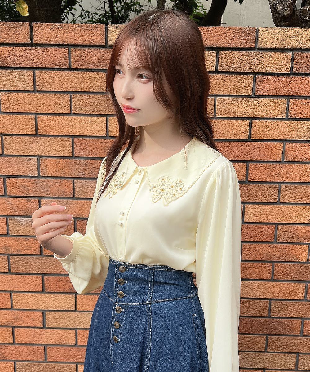 □ミニブーケ刺繍カットワーク衿ブラウス/F i.n.t [53AF02j009] | F