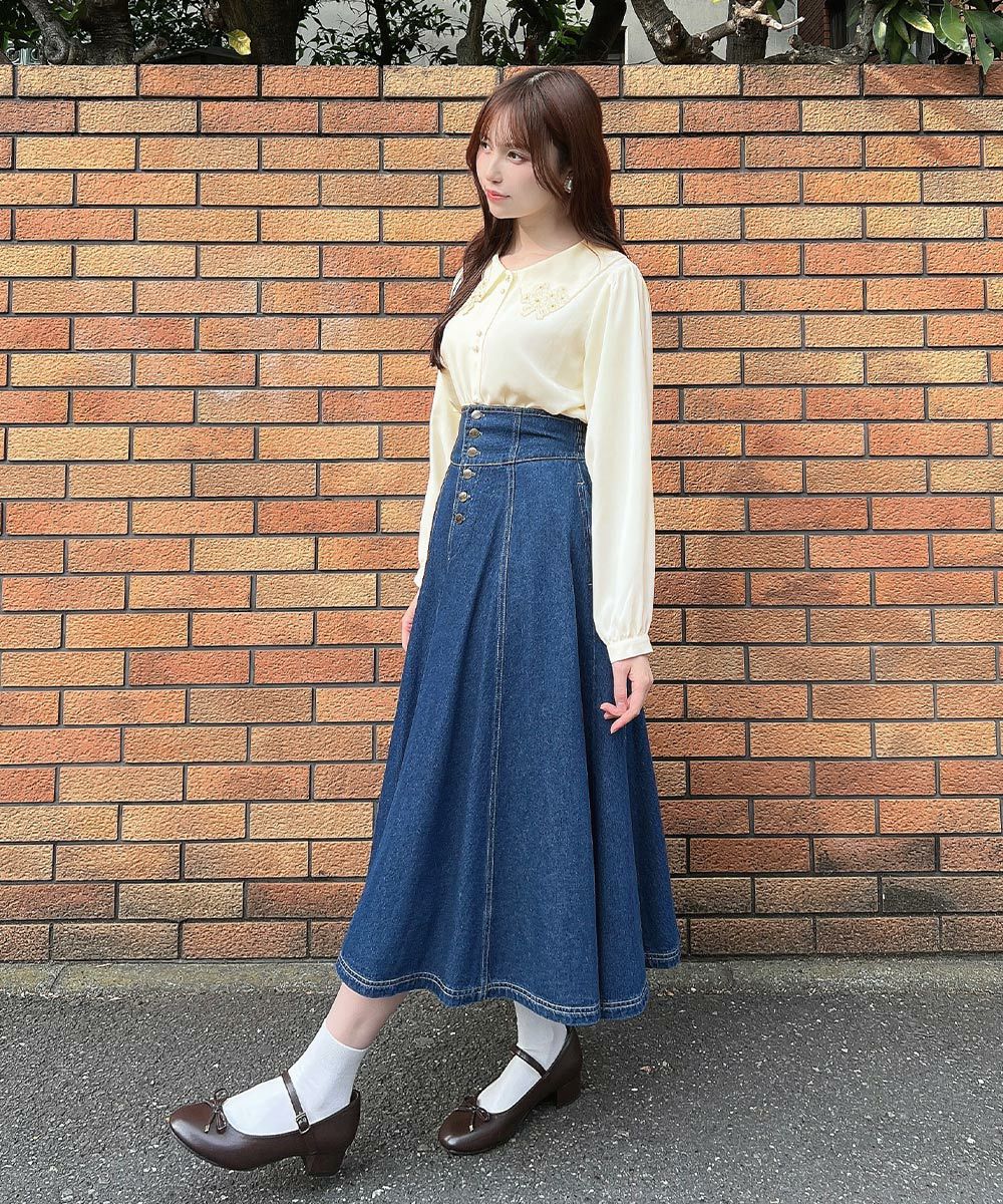 □ミニブーケ刺繍カットワーク衿ブラウス/F i.n.t [53AF02j009] | F