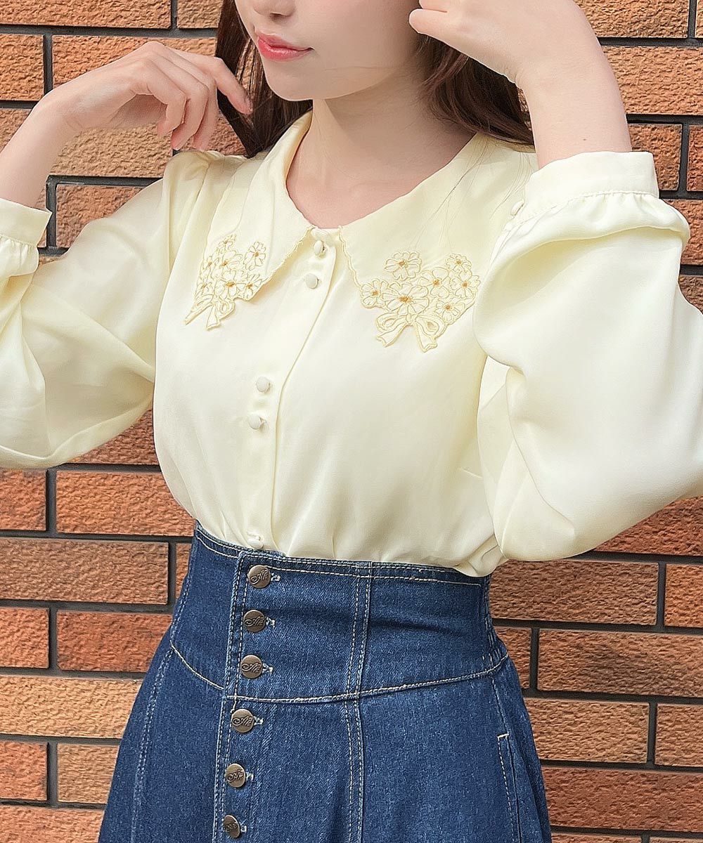 □ミニブーケ刺繍カットワーク衿ブラウス/F i.n.t [53AF02j009] | F