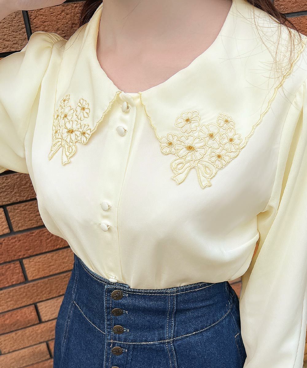 □ミニブーケ刺繍カットワーク衿ブラウス/F i.n.t [53AF02j009] | F