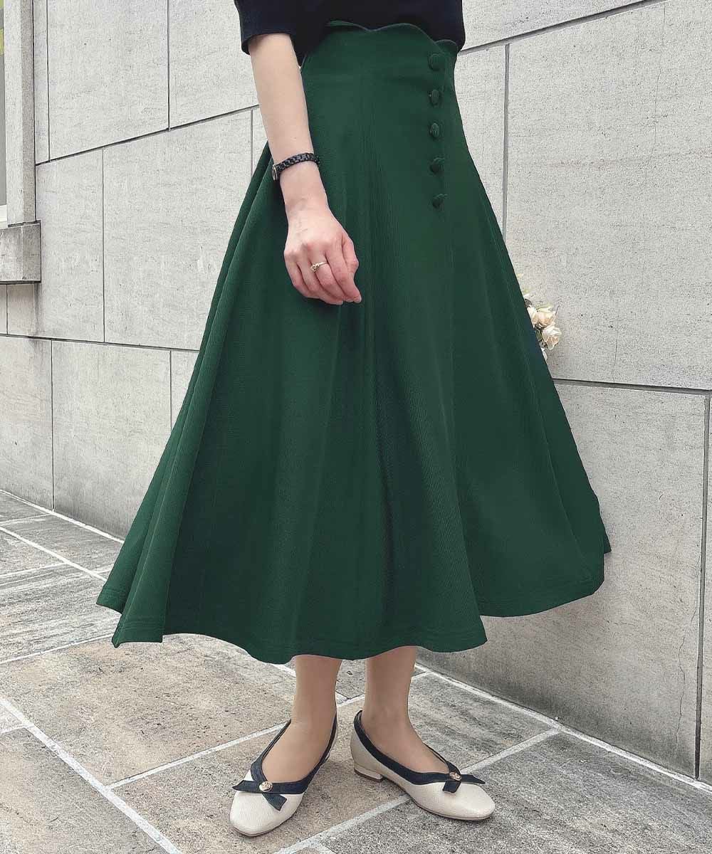 □【サイズ展開】ハイウエストスカラップフレアースカート/an another