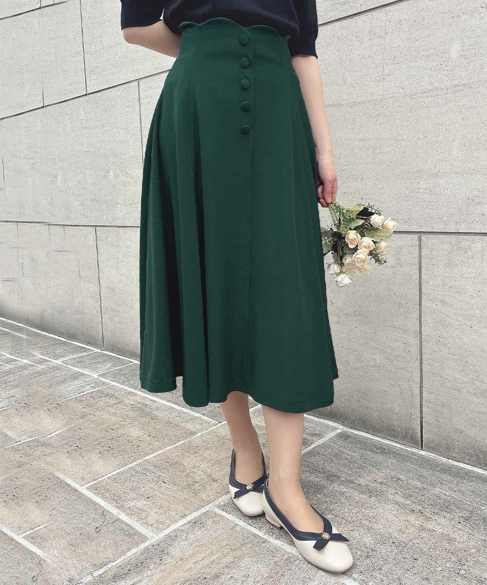 □【サイズ展開】ハイウエストスカラップフレアースカート/an another